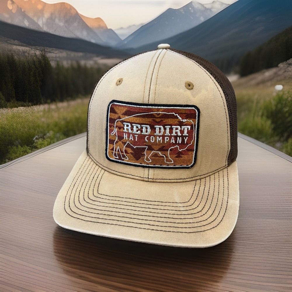 Buffalo Patch Mens Khaki Red Dirt Hat Company Trucker Snapback Hat OS